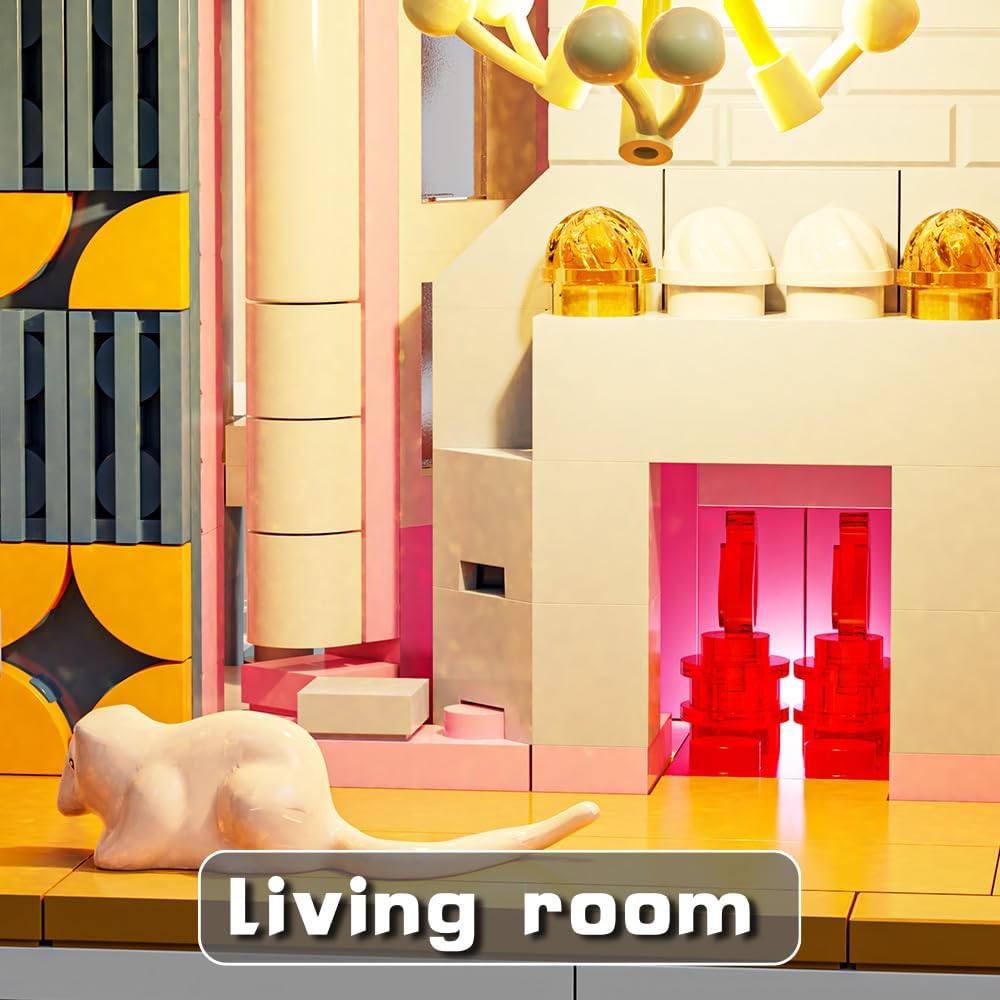 Pink Palace House Building Set with Lights, Halloween Haunted House Blocks Toy, Halloween House Kit for Kids Adults,Christmas for Girls and Boys, Aged 8+ (1349PCS)