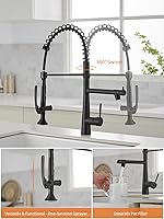 Vista 6 de Grifo de cocina negro mate con rociador, AIMADI - Grifo de cocina comercial, de una sola manija, con rociador desplegable de un solo orificio