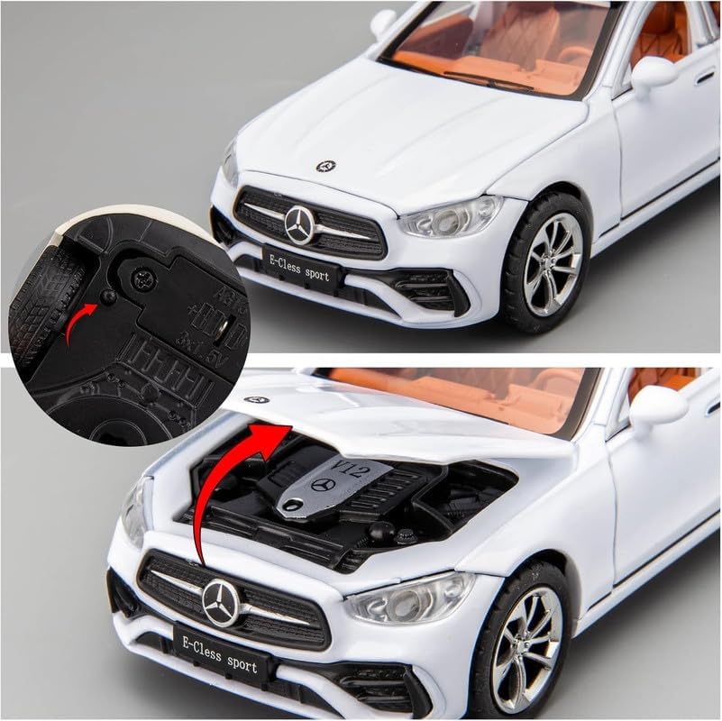 Image of Alokik Enterprise Compatible for 1:24 Marcedes Benz E300l Toy Car Model, Diecast Collectible Pull Back Model Car with Sound and Light, Toy Gift Vehicles for Adults Kids Boys Girls【White】