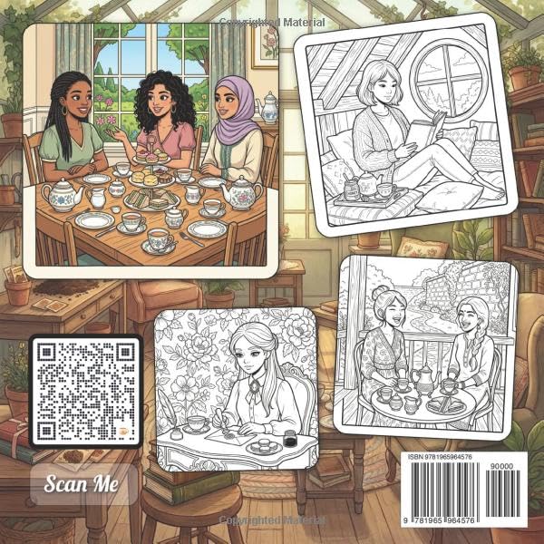 Cozy Girl's Vintage Tea Party: Cute Fun Bold Line Coloring Book for Adults | Artistic Aesthetic Cottagecore Scenes, Relaxing Moments, Peaceful Hygge ... Gift for Women & Teens (Cozy Girl Collection) image 3