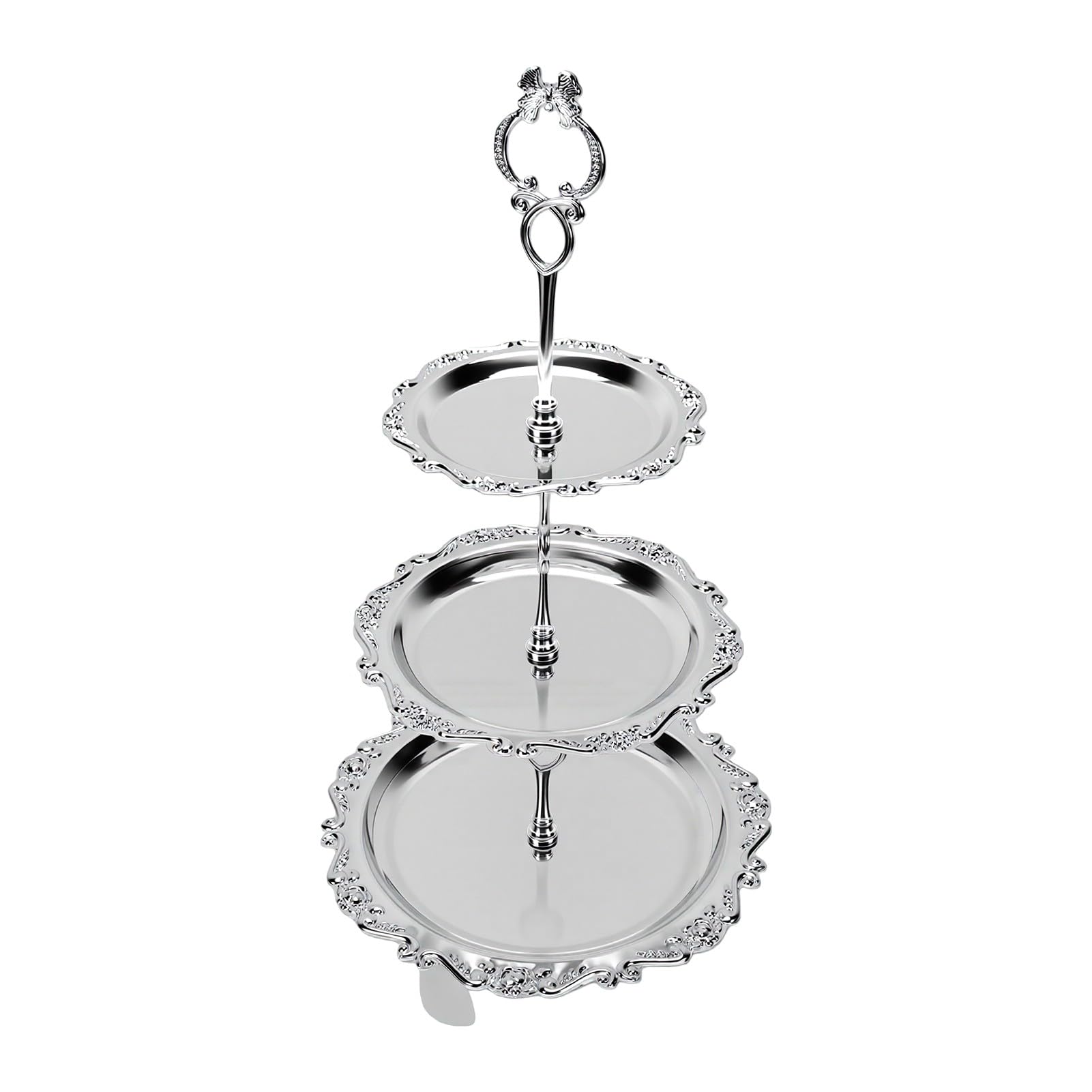 Generic Alzata Decorativa da Dessert a 3 Livelli per Antipasti e Frutta Secca, Design Floreale, Struttura in Ferro, Adatta per Cene, Eventi e Decorazioni per la Casa (SILVER)