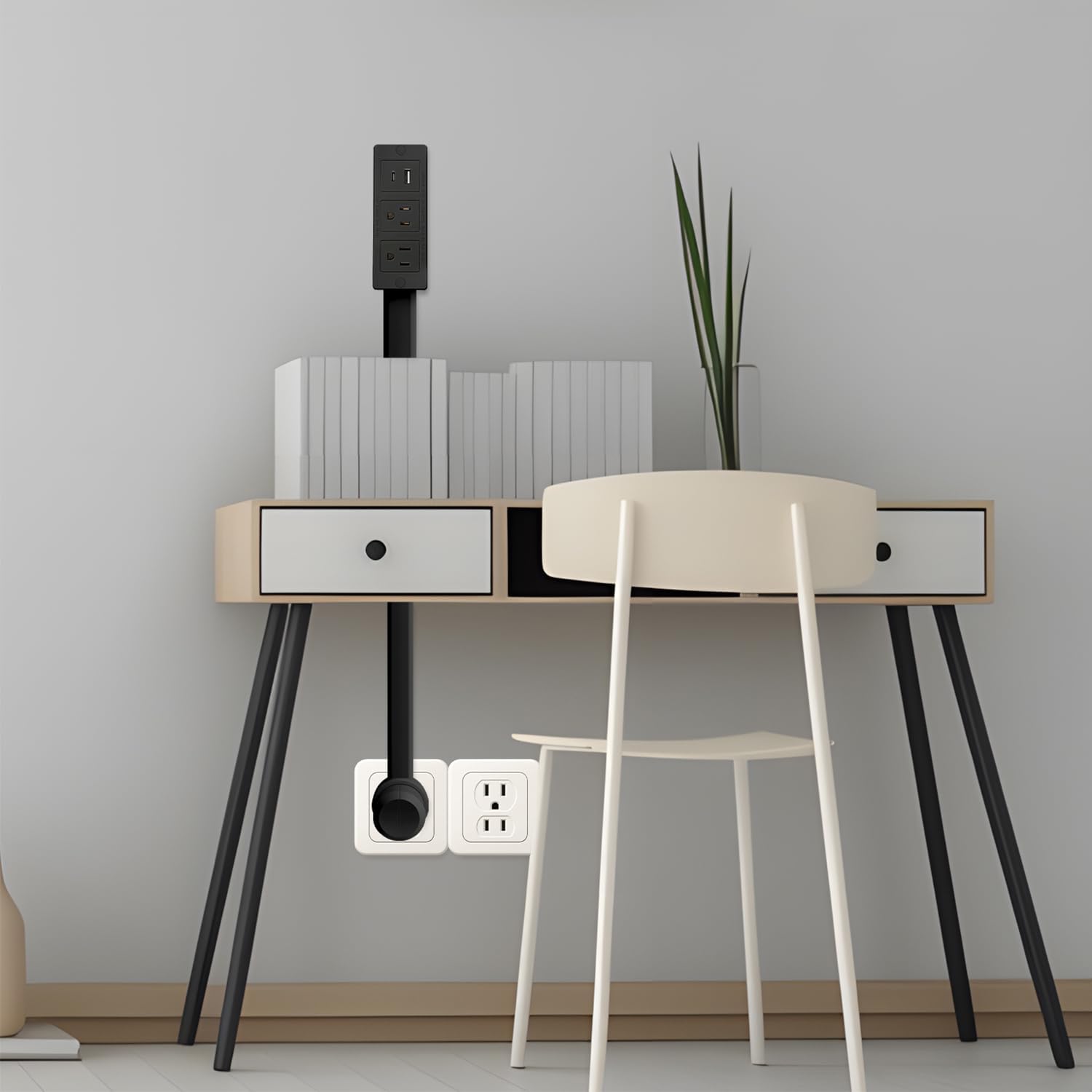 Adjustable Outlet Extender - Access Hard-to-Reach Outlets! Features USB-A, USB-C, and 2 AC Outlets, Extends 44-70cm (Black)