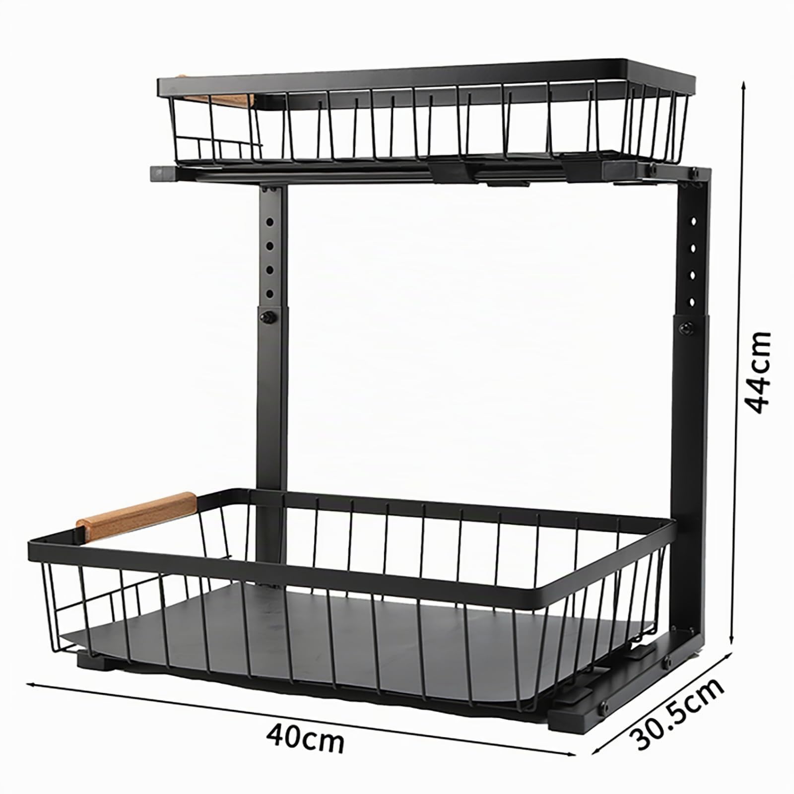2 Niveles Organizador Fregadero, Metal Deslizantes Organizador Fregadero Armario, Estantería bajo Fregadero, Baño, Cocina (Negro)