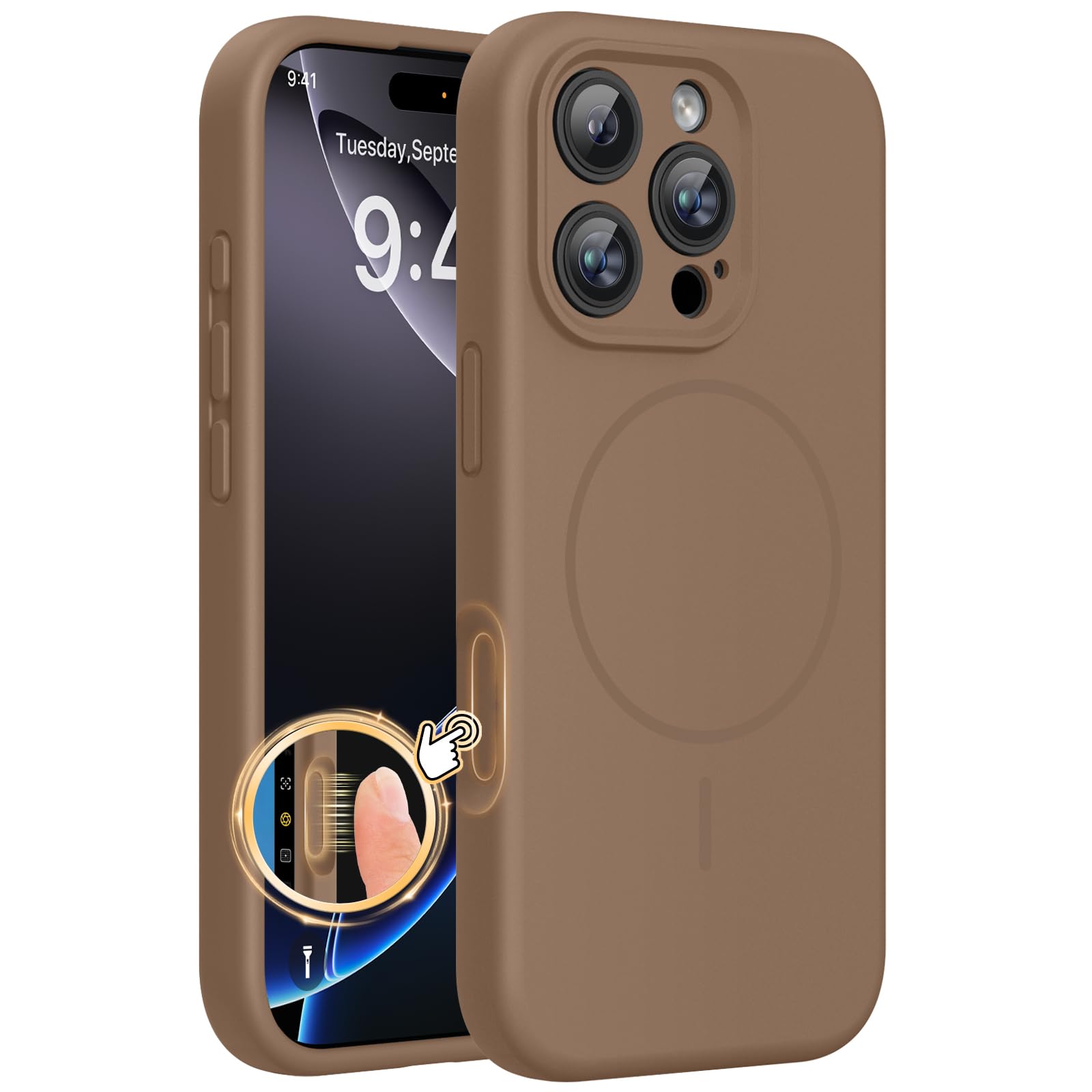 Photo 1 of Miracase Silicone MagSafe Case for iPhone 16 Pro, Chocolate