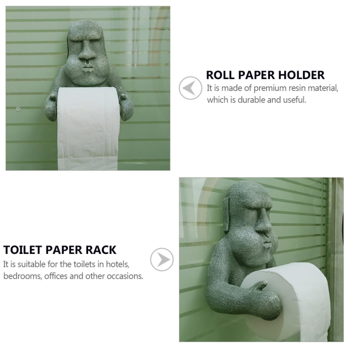 SHINEOFI Toilettenpapierhalter mit Moai Design Wandmontierter Rollenpapierhalter aus Kunstharz Dekorativer Wc Papierrollenhalter für Büros und Schlafzimmer