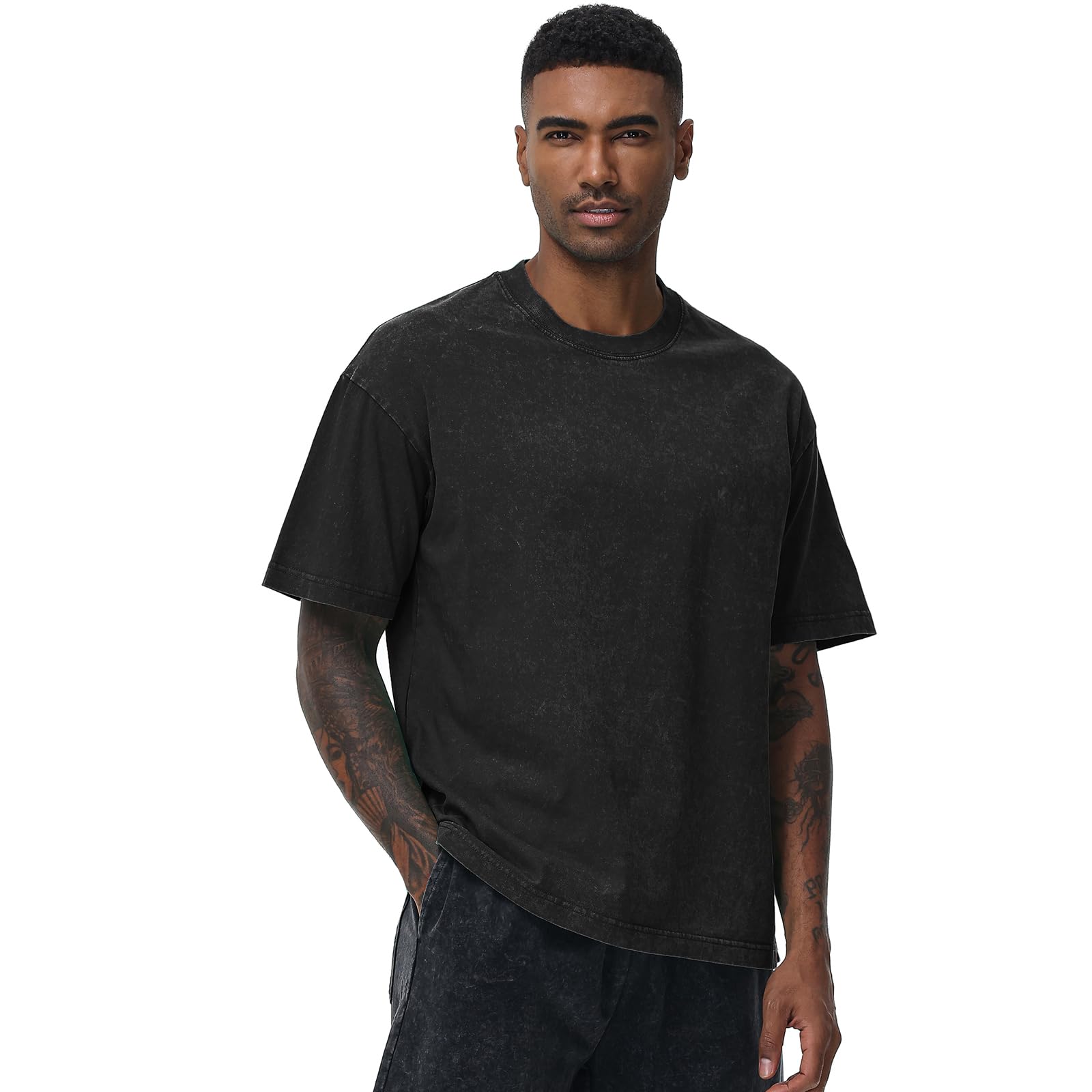 Herren Oversized Baumwolle T-Shirts Loose Fit Vintage Washed Tee Unisex Kurzarm Casual Shirts Tops