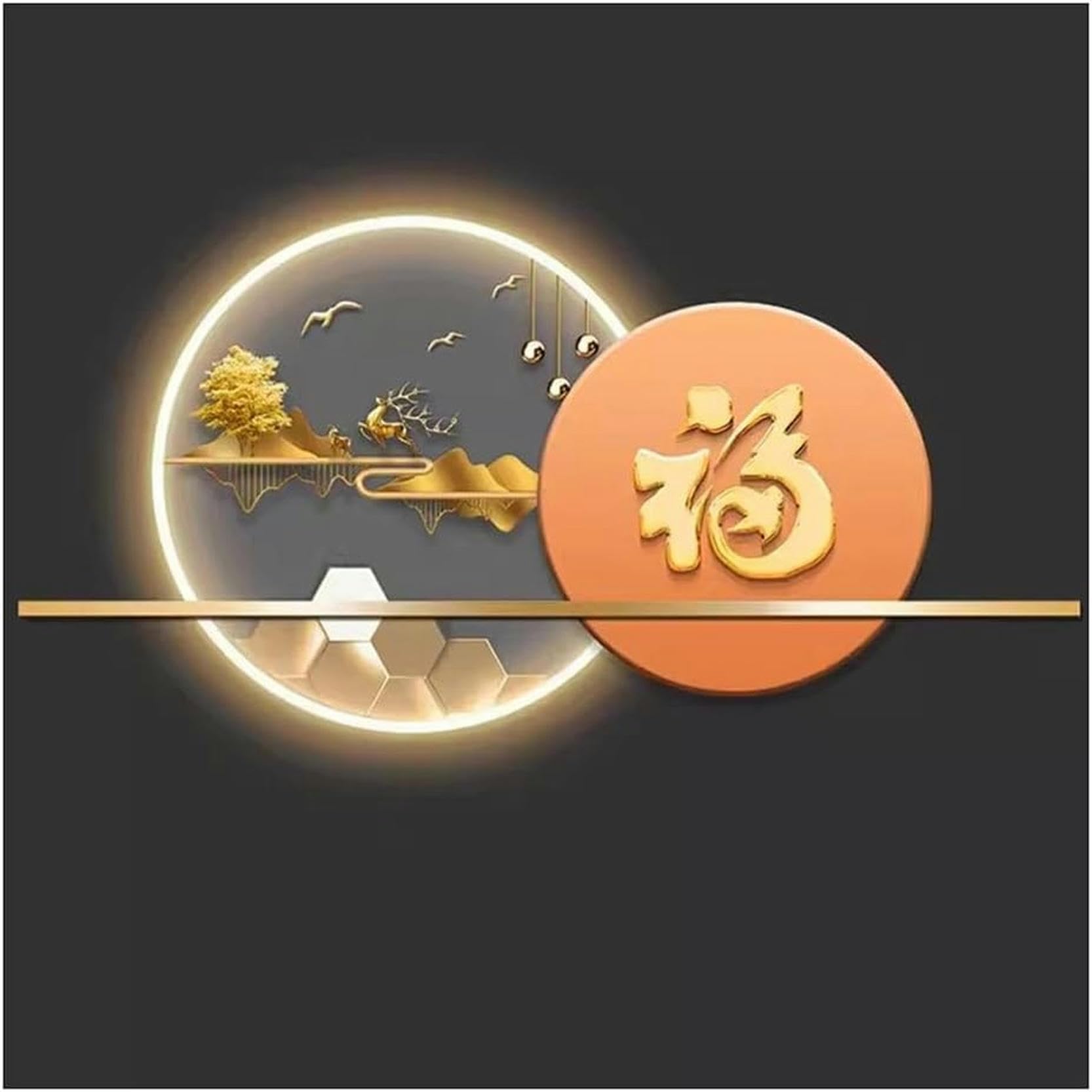 Arte de Lujo con lámparas LED, esculturas de Pared, Pintura y lámparas Colgantes Decorativas Luminosas para Sala de Estar Chinas (Naranja-A, 70x1