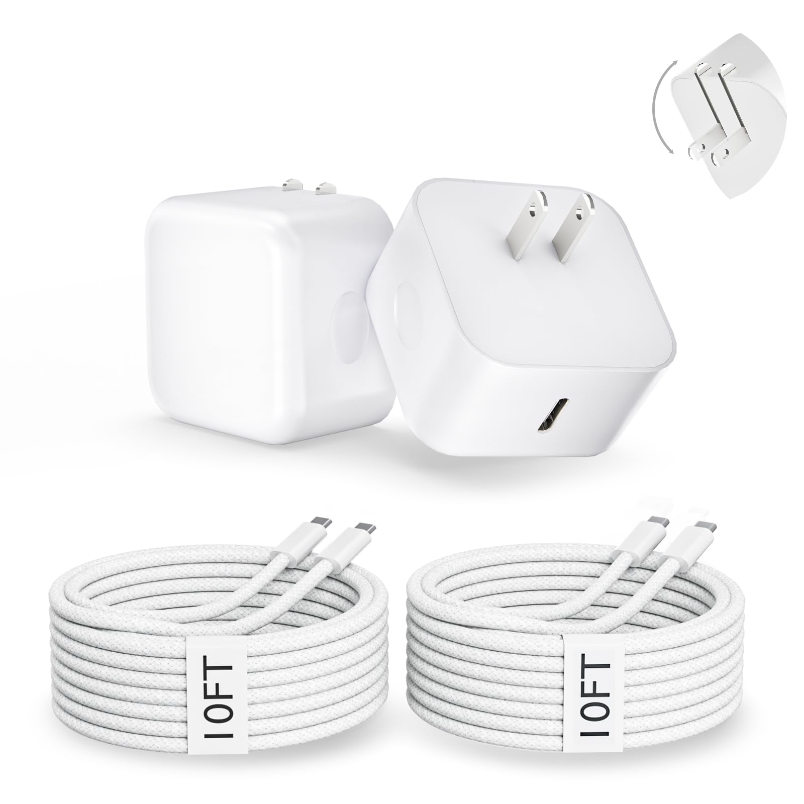 2 Pack Fast Charger iPhone 17 16 15 40W USB C Dynamic Apple Adapter with 60W Max 10FT