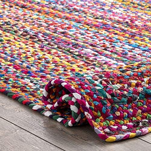 Image of Handmade Natural Jute Cotton Natural Fibers Floor /Door Mat Rugs Furnish Decor Striped Rectangular Design Carpet for Bedroom Living Room (JUTE005, 2x3-Runner)