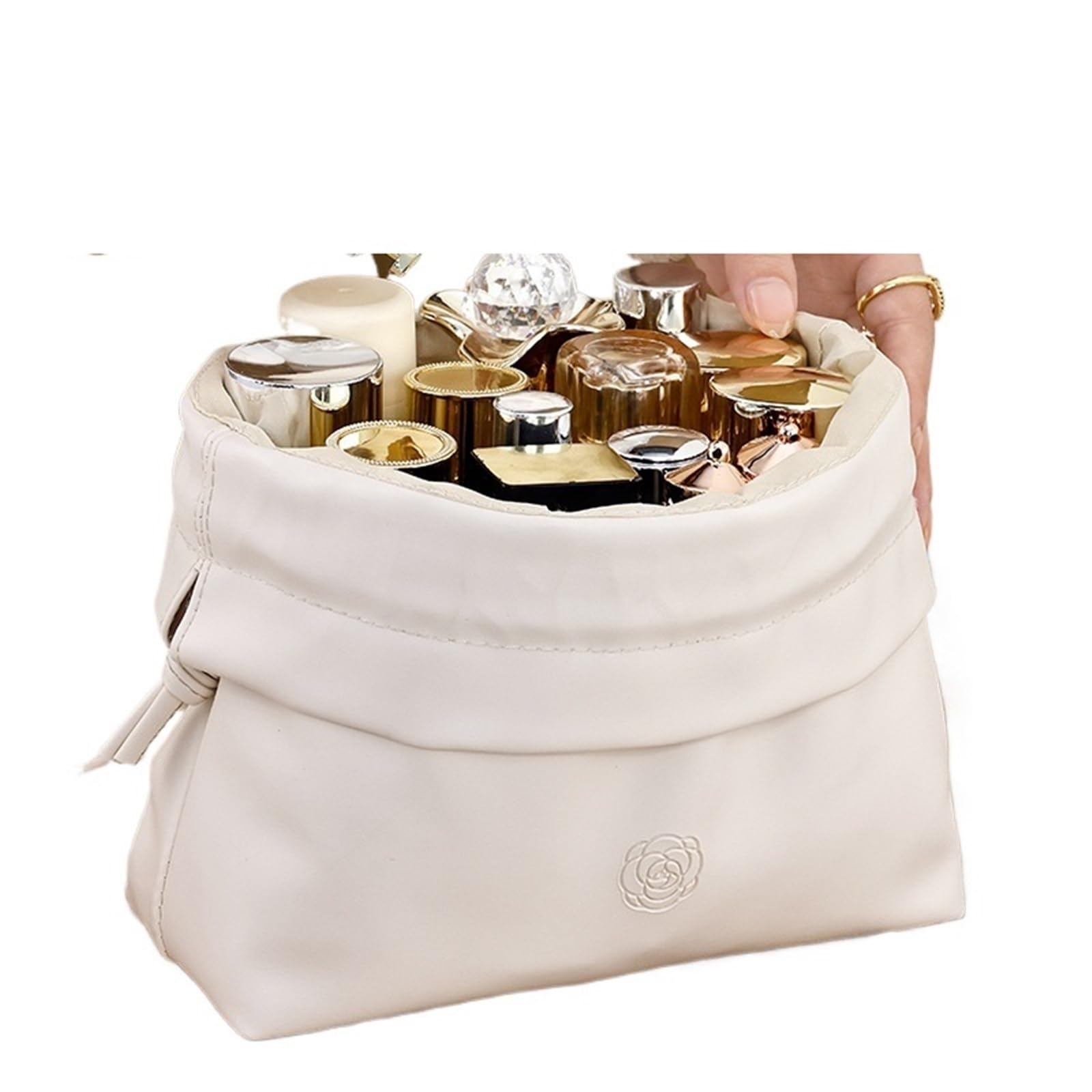 Neceser Neceser de Viaje portátil for Mujer, Bolsa de Maquillaje con cordón, Organizador de cosméticos, Estuche de Belleza(A Beige)