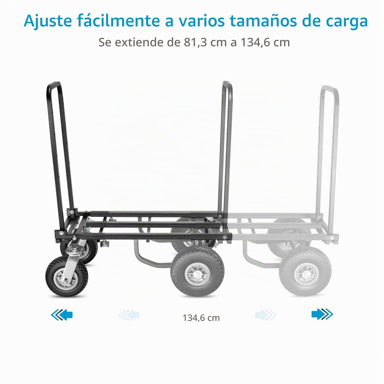 Carro utilitario Plegable PROAIM Vanguard UC5, Extensible 32-53", 200 kg | Carro de acero con 8 configuraciones, ruedas delanteras giratorias de 8", traseras de 10", frenos y asa plegable