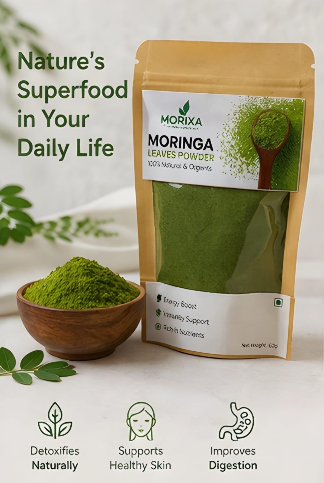 MORIXA “Moringa Leaves Powder 100g (50g x 2) | 100% Natural & Organic | Combo Pack” 3
