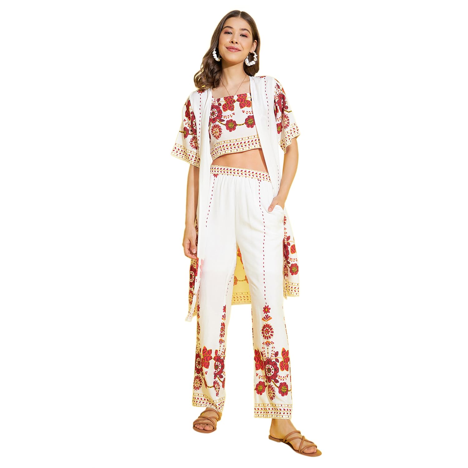 stylestone Women's 3 Piece Shrug, Inner & Trouser Rayon Co-Ord Set-picture-11