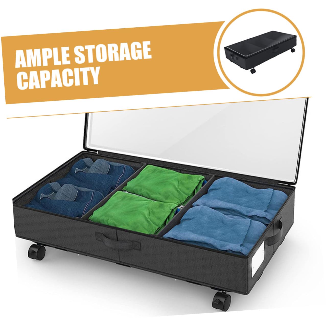 Unterbett Organizer mit Rollen, 3-fächer, Oxford und Abs Schwarz