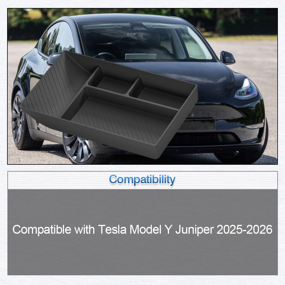 Riloer Boîte de rangement inférieure pour console centrale de voiture compatible avec Tesla Model Y Juniper 2025-2026