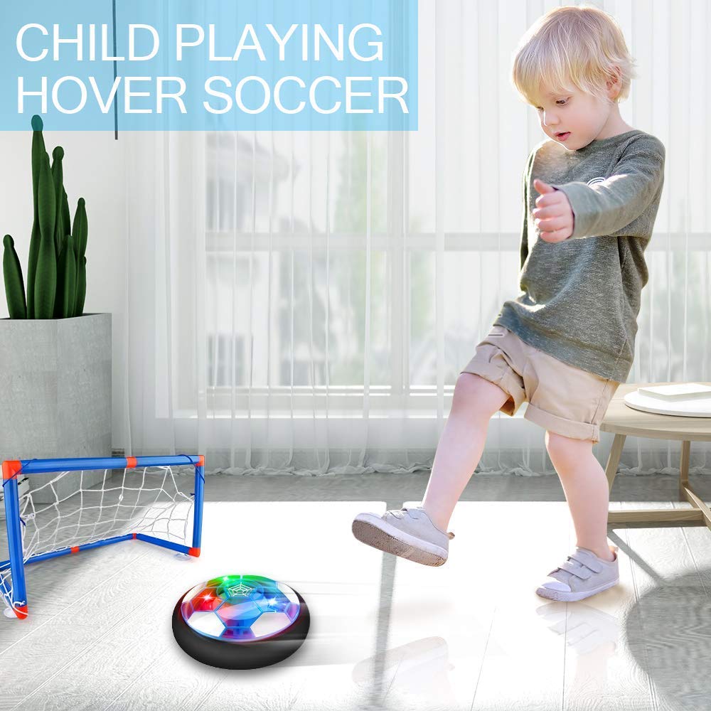 Pallone Calcio Fluttuante con 2 Porte, Giocattoli per Bambini 3-12 Anni Palla Ricaricabile Casa con Luci LED Hover Soccer Ball Compleanno Natale Regali per Bimbi Giochi Interno