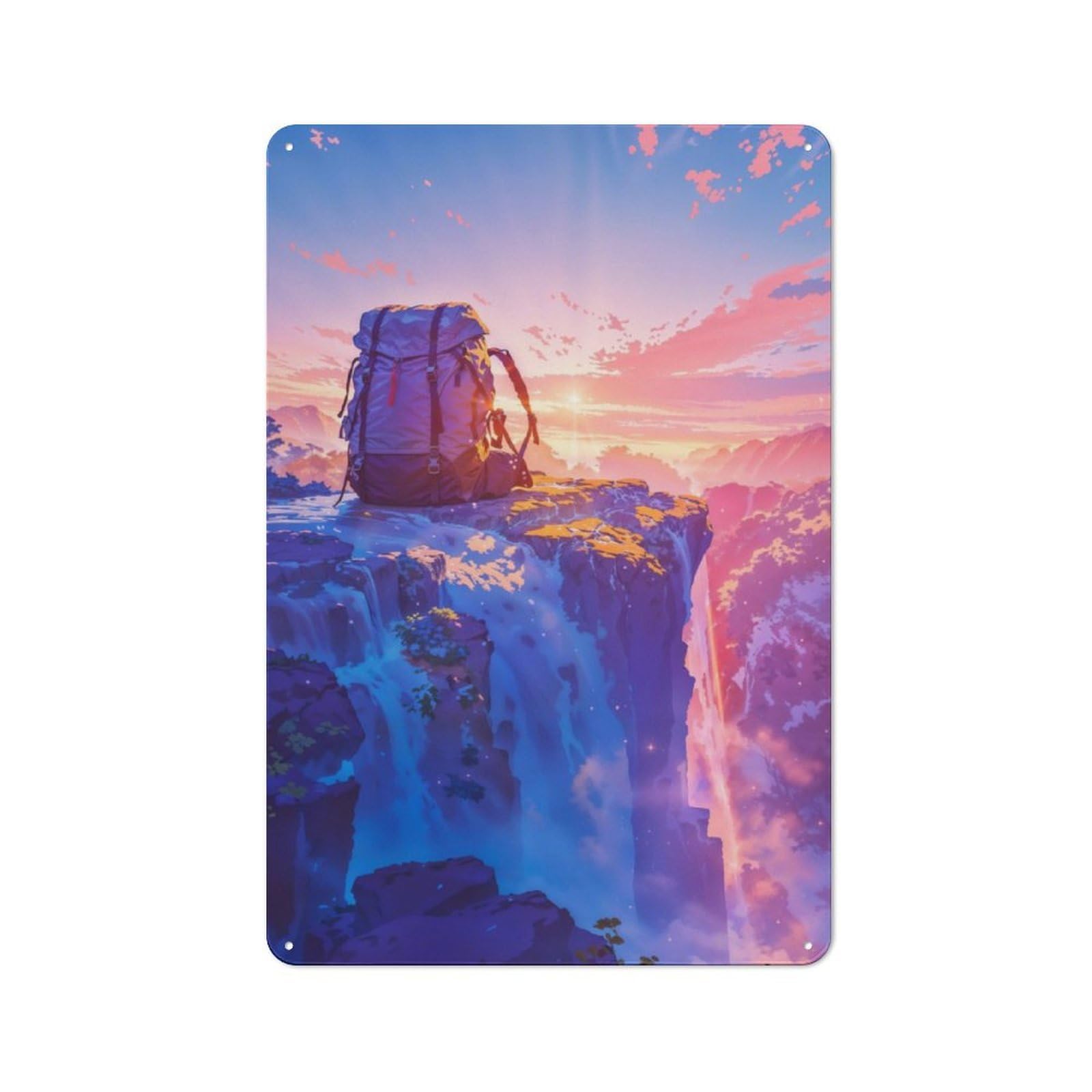 Junmoney Backpack Camp Waterfall Metal Plaque 30X20cm With For Workshop Wall, Retro Decor, For Garage, Workshop And Man Cave Decoration