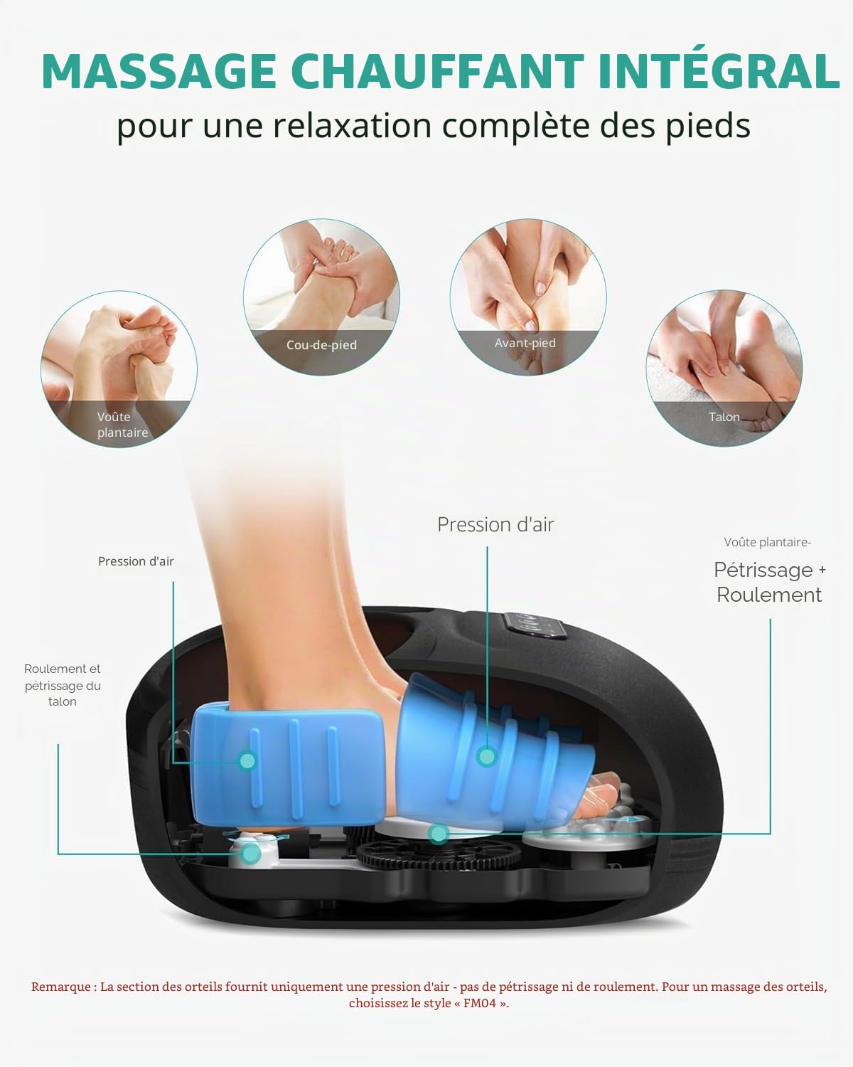 Medcursor Masseur Pieds Avec Chaleur, Appareil De Massage Des Pieds À Pétrissage Profond et Compression d’Air, Massage Shiatsu Des Pieds pour La Maison ou Le Bureau, Cadeau Femmes et Hommes (Noir)