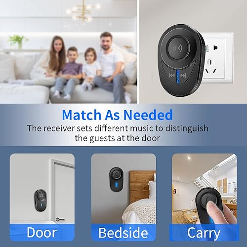 Miniatura 6 de Timbres inalámbricos para el hogar, rango de 1000 pies, 97 db, modo silencioso, 48 timbres de puerta, impermeables, para aula, dormitorio, timbres