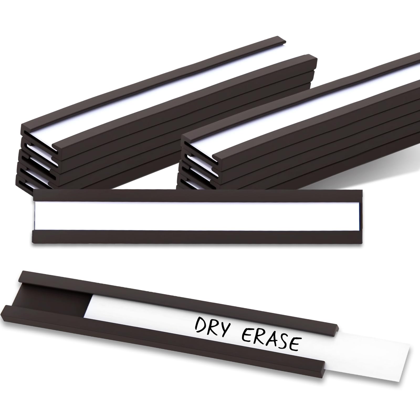 50 Pack Magnetic Label Holders, 'C' Channel Magnets Card Holders with Dry Erase Insert Label Card for Metal Racks and Shelves (0.5" x 3")