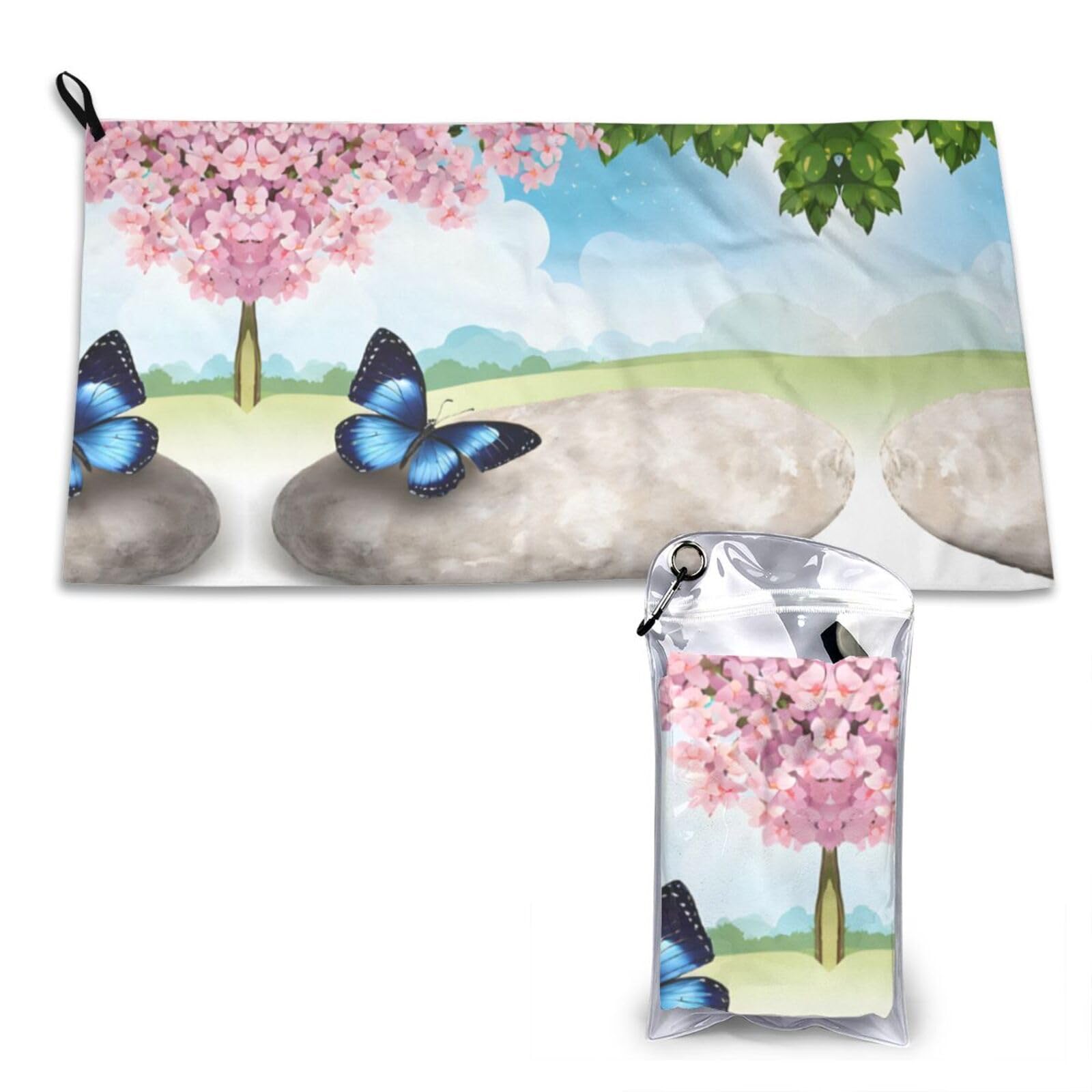 WXWJSHMGC Zen Design Butterfly Print Cooling Towel, Gym Towel,Cooling Towels For Neck, Soft Breathable Travel Cool Towel,Sports Towels For Gym,Camping