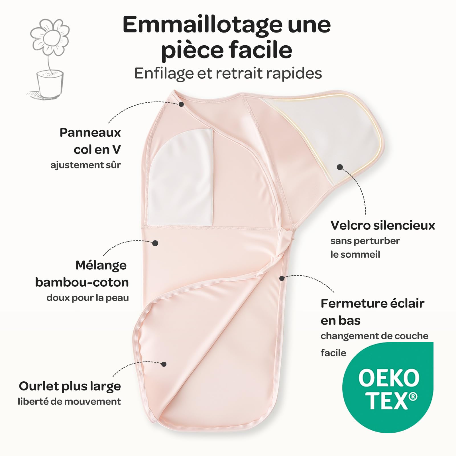 momcozy Couverture Emmaillotage Bébé pour Nouveau-né, Fermeture Silencieuse, Convient aux Nourrissons de 0-3 Mois, Réduit Le Réflexe de Sursaut, Indispensable pour Nouveaux Parents, Paquet de 2,Rose