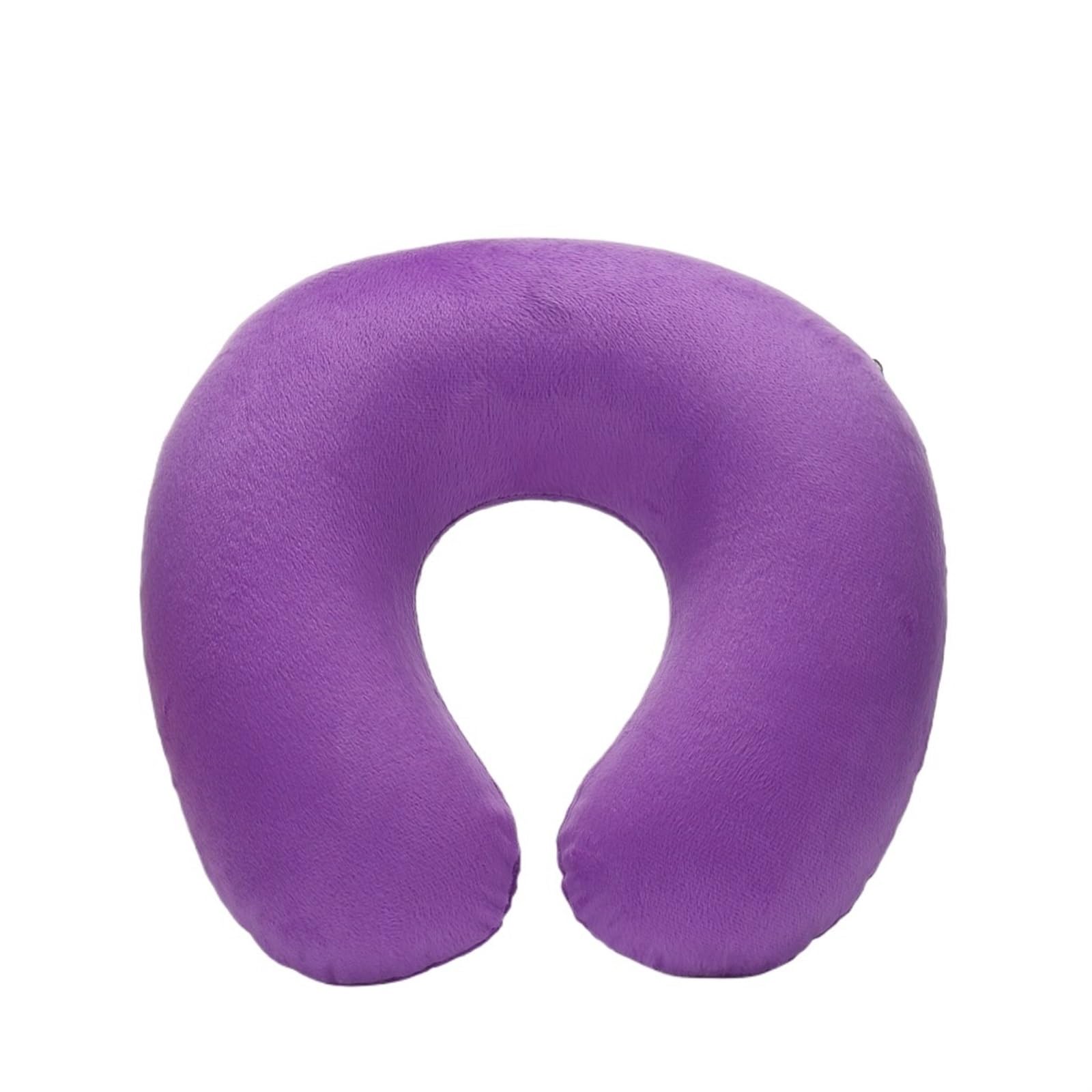 YShiuoL Neck Pillow Neck Pillow Flocking Plush Fabric Cover Inflatable Outdoor Travel Cushion U-Shaped Accessories Nap(Purple)