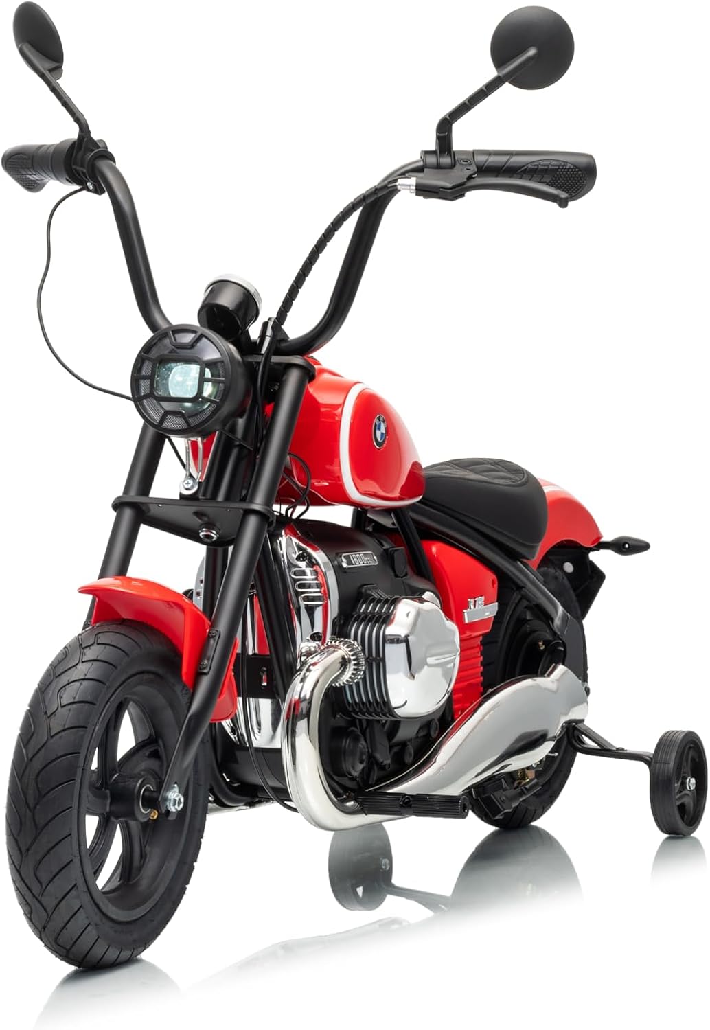 24v BMW Authorized Ride on Electric Motorcycle for Kids, 200W Dirt Bike, Two Speed Max Up to 14MPH & 60 Minutes Continuous, with Led Lights, Leather Seat, Rear Brake, Traning Wheels
