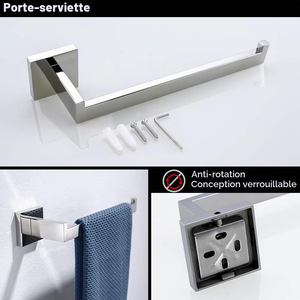 Turs 4-Piece Salle de Bain Accessoire Set Barre de Serviette antirouille Crochet Papier Toilette Porte-Serviettes Anneau Mural en Acier Inoxydable brossé, Q7Series-P (4-Piece B Set)