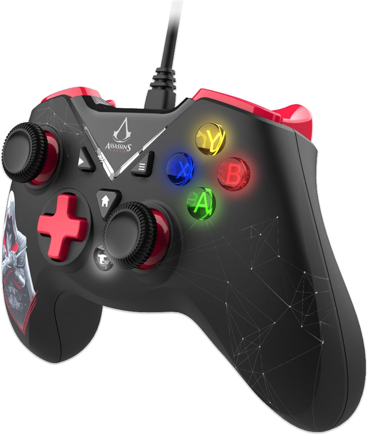 Côté view of the Freaks And Geeks Assassin's Creed Wired USB Controller