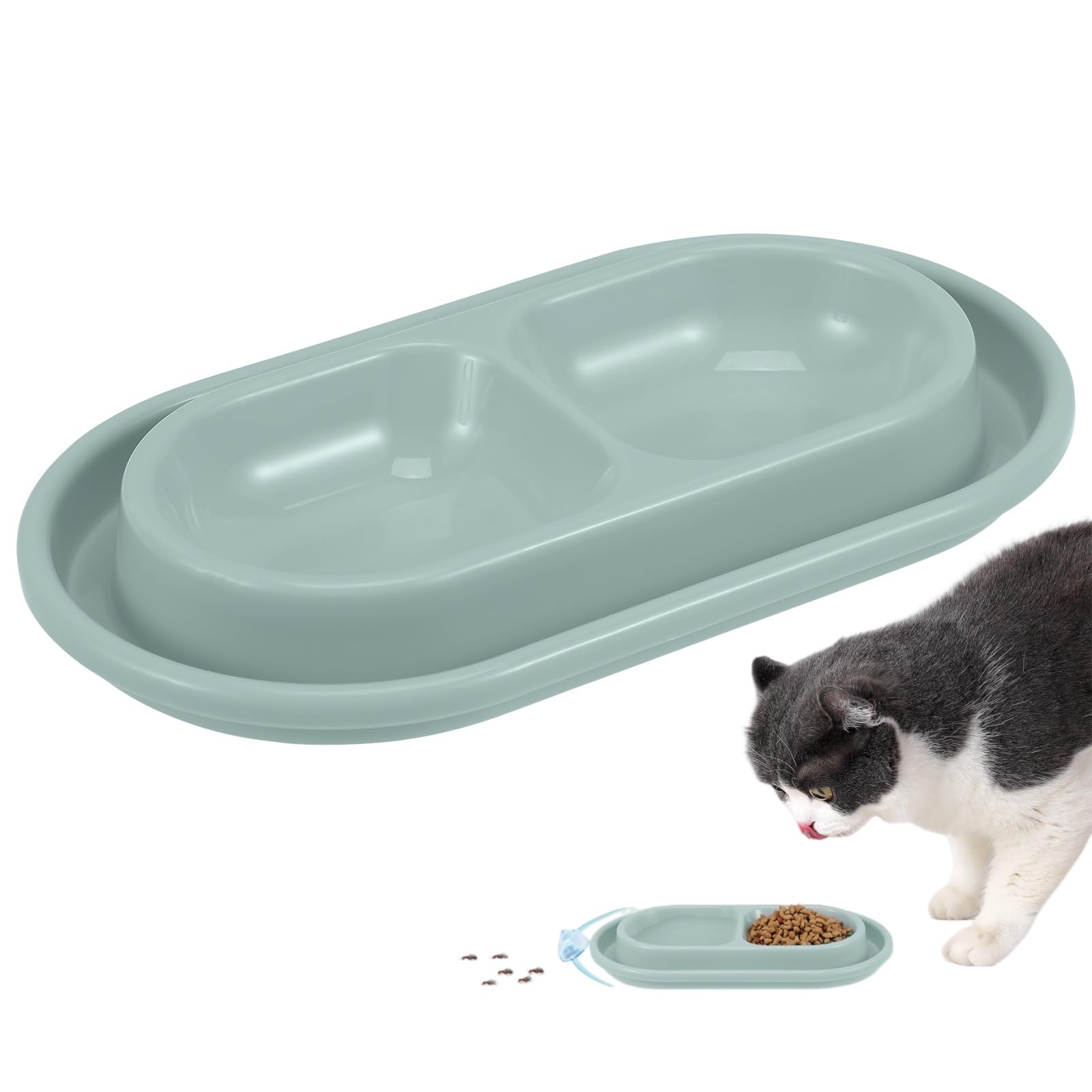 POPETPOP Antproof Cat Food and Water Bowl Set - Dual Feeding Bowls for Cats and Small Medium Dogs Space-Saving Design with Water Moat to Keep Ants