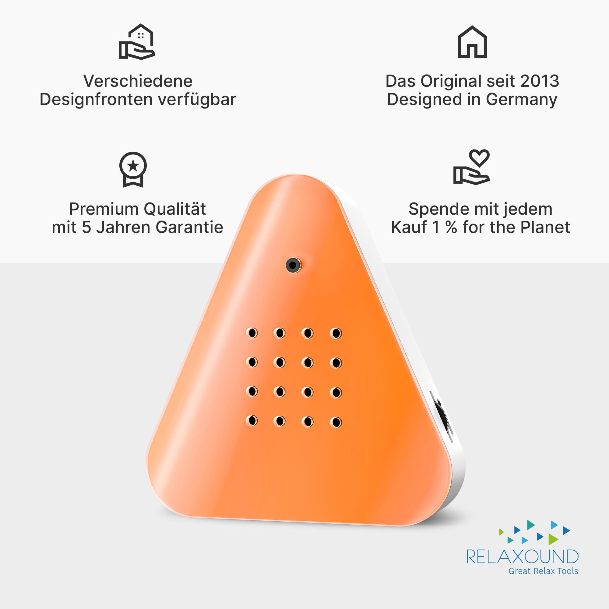 RELAXOUND ORIGINAL Lakesidebox "Orange" – Moderne Naturgeräusche Box – Entspannende Waldsee-Atmo – Bewegungsmelder mit Sound – Naturgeräusche Soundbox