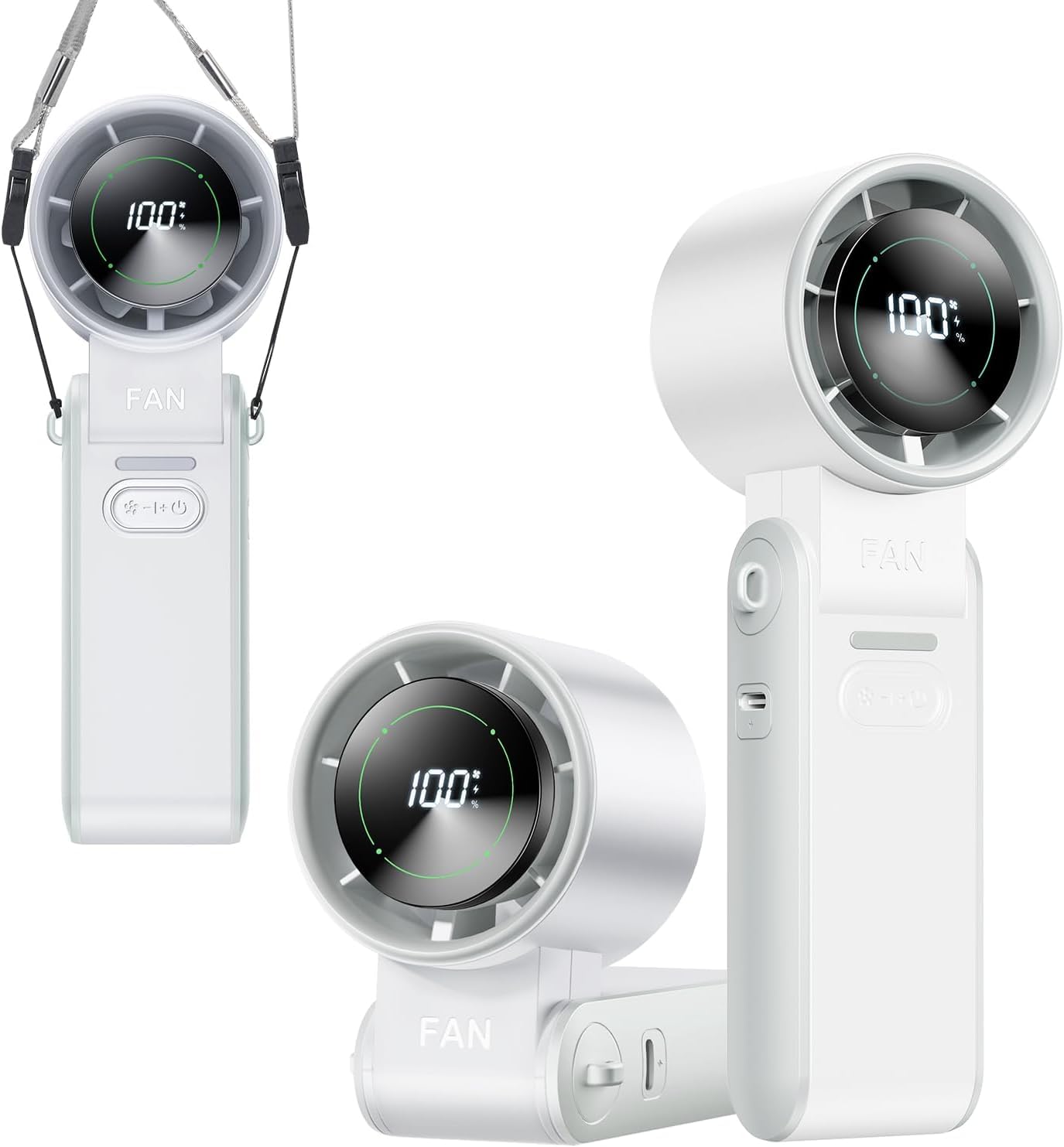 KIMMOO 3-in-1 Turbo-Handventilator – 100 Geschwindigkeiten, 20000 U/min, 12 Std. Kühlung, Digitaldisplay, 120° schwenkbar, USB wiederaufladbar – Mini-Handventilator für Reise, Make-up