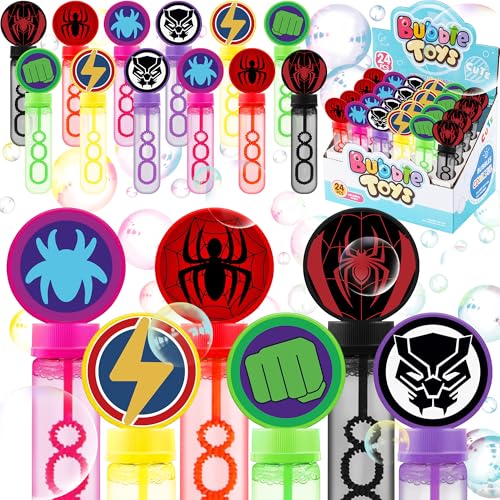 24Pcs Spider Superhero and His Friends Bubble Wands for Amazing Theme Party Favors - Kids Birthday Party Supplies - Outdoor Summer Toys - Valentine Christmas Easter Gift - Goodie Bag Stuffers