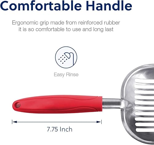 Miniatura 4 de WePet Cuchara de arena para gatos, tamiz de aleación de aluminio, pala de metal para gatitos, pala profunda, mango largo, tamizado de excrementos,