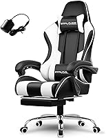 GTPLAYER Gaming Chair with Footrest, Lumbar Support & Headrest - Height Adjustable, 360° Swivel, White - Office & Gaming Comfort