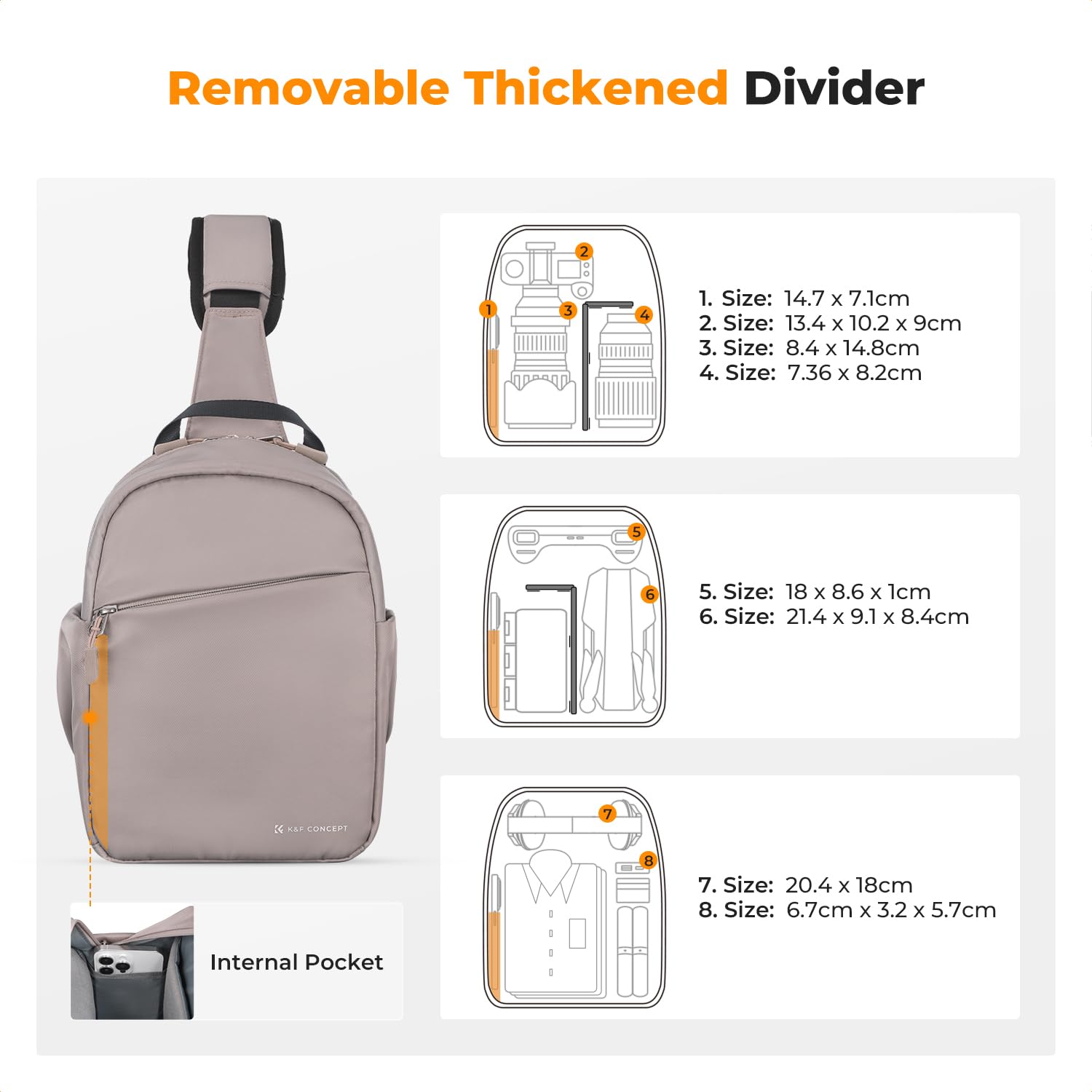 K&F CONCEPT Sac à bandoulière pour Appareil Photo, Sac à Dos Reflex Compact pour Appareil Photo imperméable à l'eau avec bandoulière Large et Ajustable