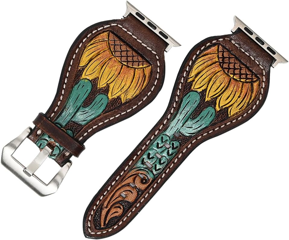American Darling Floral Hand Tooled I watch Men Women Genuine Leather Strap