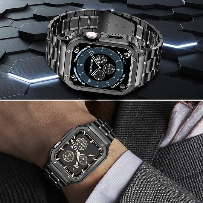 MioHHR Stainless Steel Watch Band with Case Compatible with Apple Watch Ultra3/2/1 Series 11 10 9 8 7 6 5 4 3 2 1 SE3/2/1, Metal Strap with Protective Cover for iWatch 49/46/45/44/42/41/40/38mm Men - Image 5