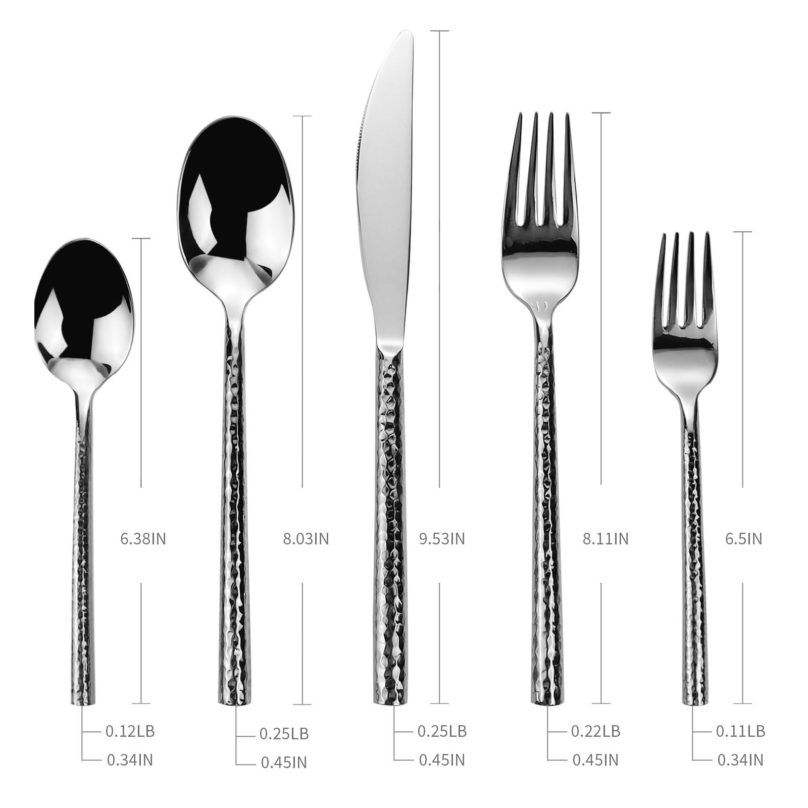 Kelenfer 18/10 Stainless Steel Flatware Set Hand Forged Silverware Set Cutlery Set Round Hammered Handle Mirror Finished Heavy Duty 20 Pieces Service for 4