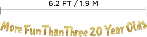 Miniatura 5 de Cartel dorado con purpurina More Fun Than Three 20 Years  Cartel de fiesta de cumpleaños 60  Decoraciones y suministros para fiesta de cumpleaños 60