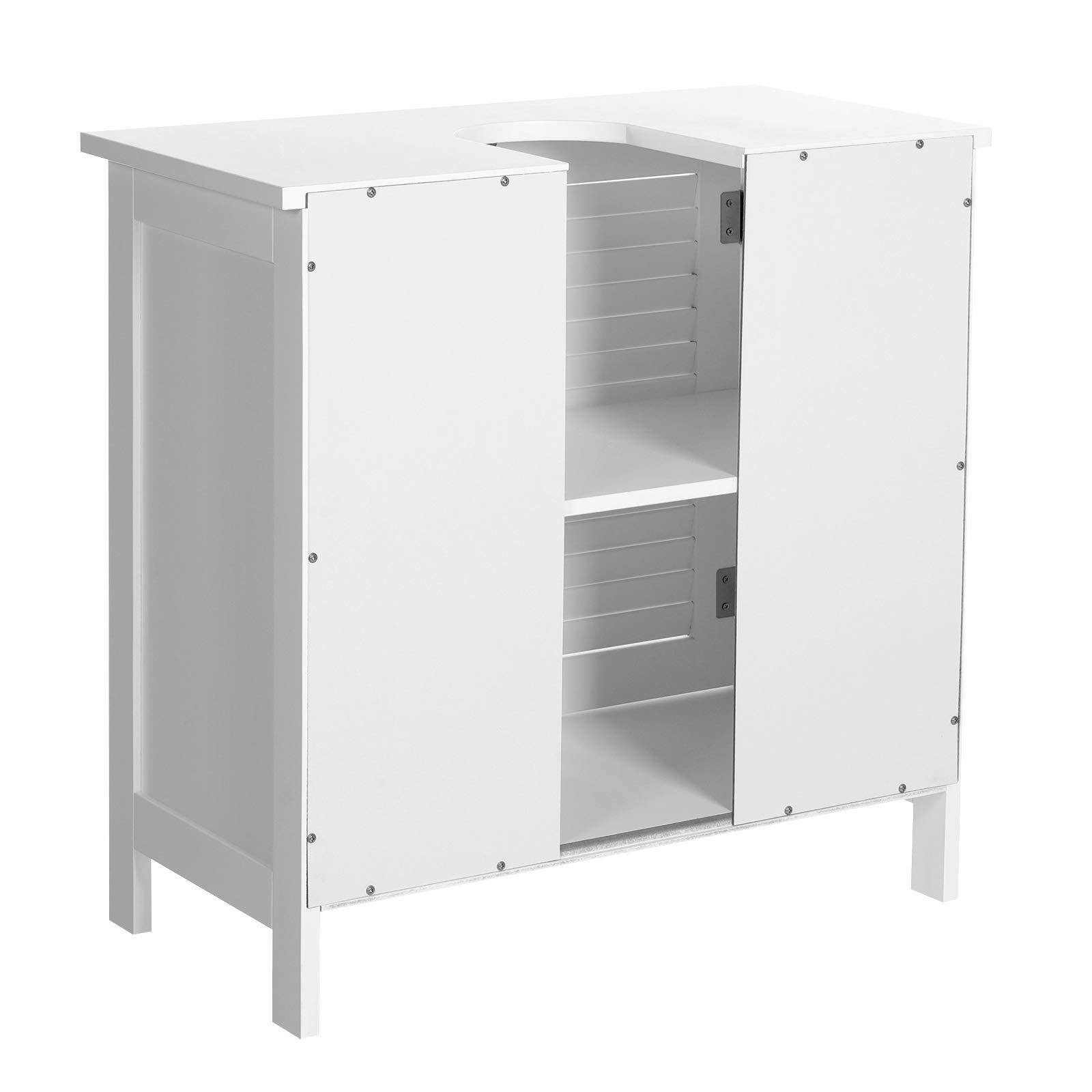 VASAGLE Mueble de Lavabo, Mueble de Baño, Armario de Almacenamiento, 60 x 30 x 60 cm, con 2 Puertas de Persiana, Tablero Ajustable, Manijas, Estilo Nórdico Escandinavo, Blanco Mate BBC05WT
