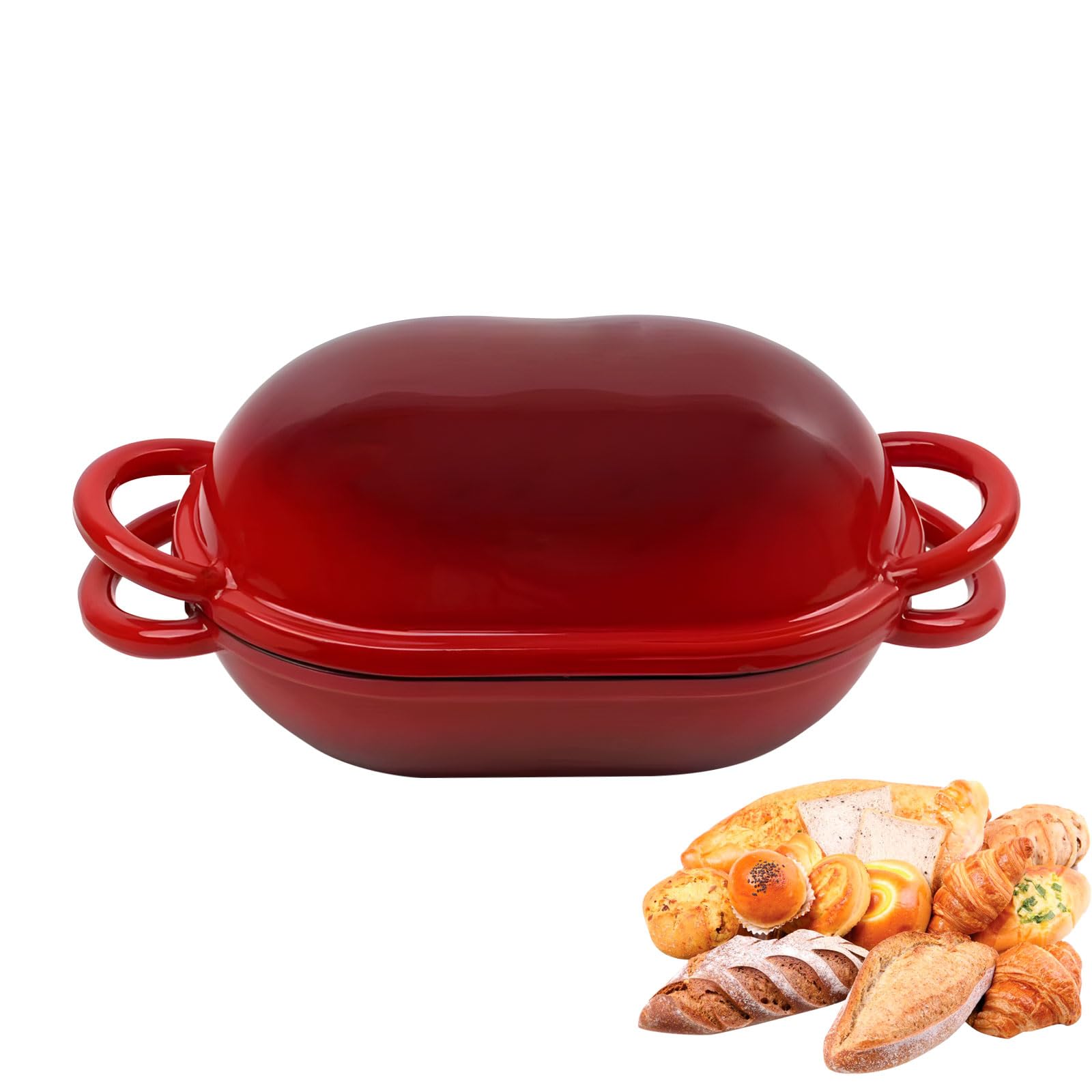 Buxuaaaa Enameled Coated Bread Baking Pots with Handle Practical Cast Iron Oval Dutch Oven Sourdough Bread Baking Pan Enameled Cast Iron Dutch Oven Slow Cooking