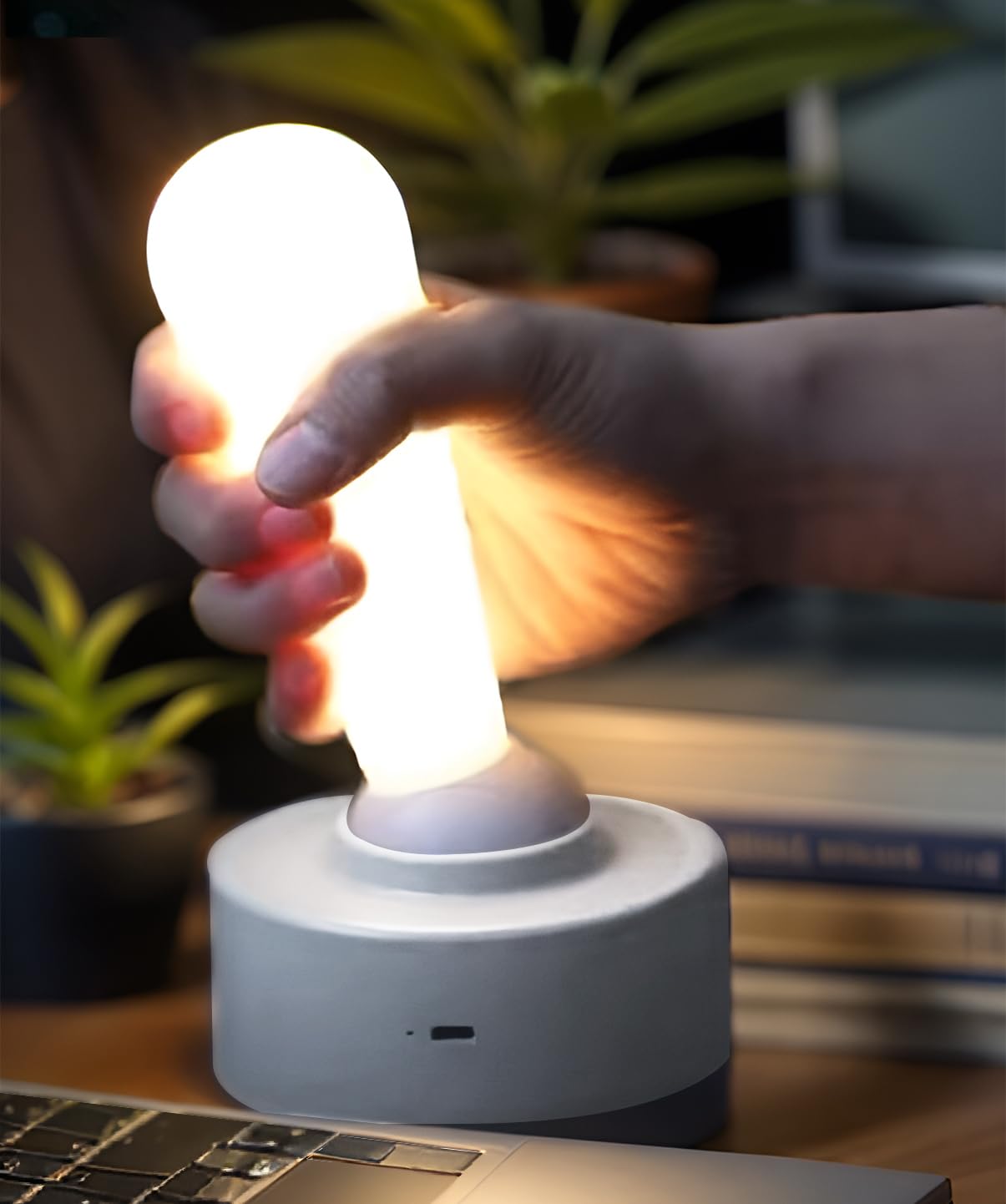 Lever Night Light Innovative Dimmable Toggle Switch Stylish Fun Wall/Desktop Use Cute Stick-Shaped Rechargeable Lamp (White)