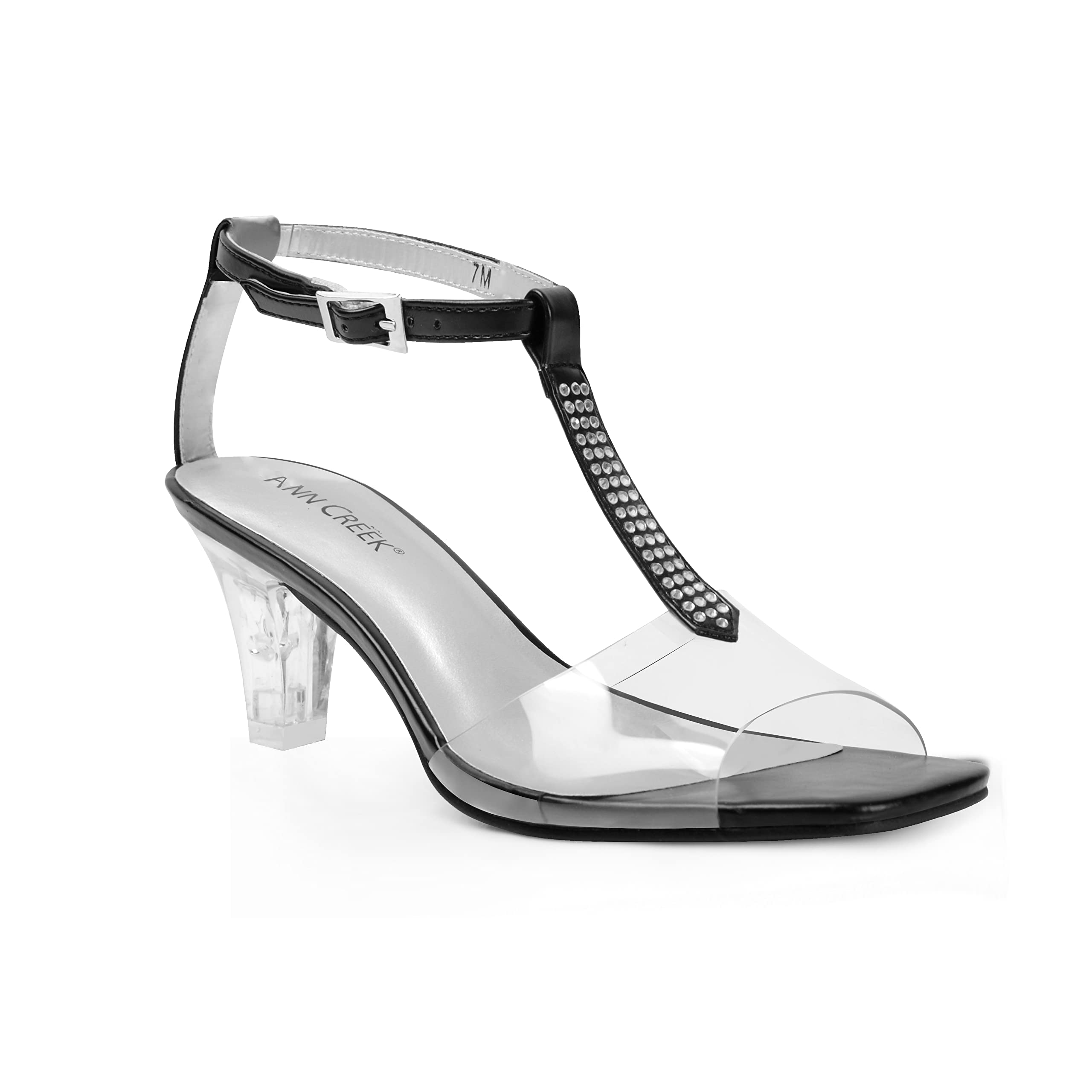 ANN CREEK Women's Clear Heels Rhinestone T-Strap Peep Toe Sandals
