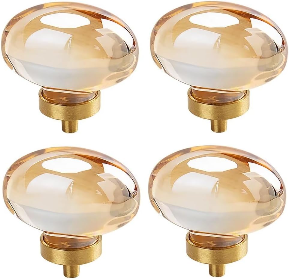Crystal Cabinet Knobs Gold Drawer Knob Handles Decorative Glass Cupboard Pulls Champagne Color Home Kitchen Decor Egg Shape 4 Pack