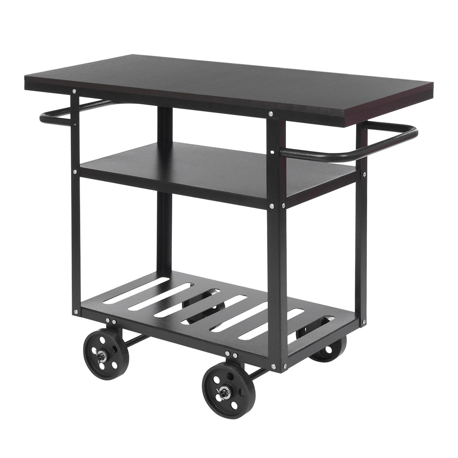 Mobil Catering Servierwagen mit Rollen, 3 Ebenen Küchenaufbewahrungswagen, Metall, Industrielle Servierwagen mit Handtücherhalter, Rollwagen Küche max. 60kg, Robust Beistellwagen, 92 x 40 x 77.5 cm