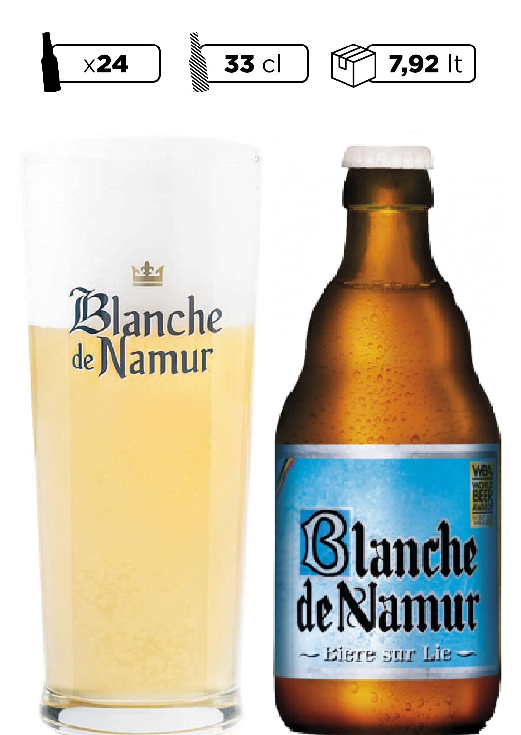 Blanche de Namur 24 Bottiglie Birra 33 cl Belgio Luppolo Malto Birra Bianca, Birra Blanche de Namur 24 Bottiglie - 7,92 Litri