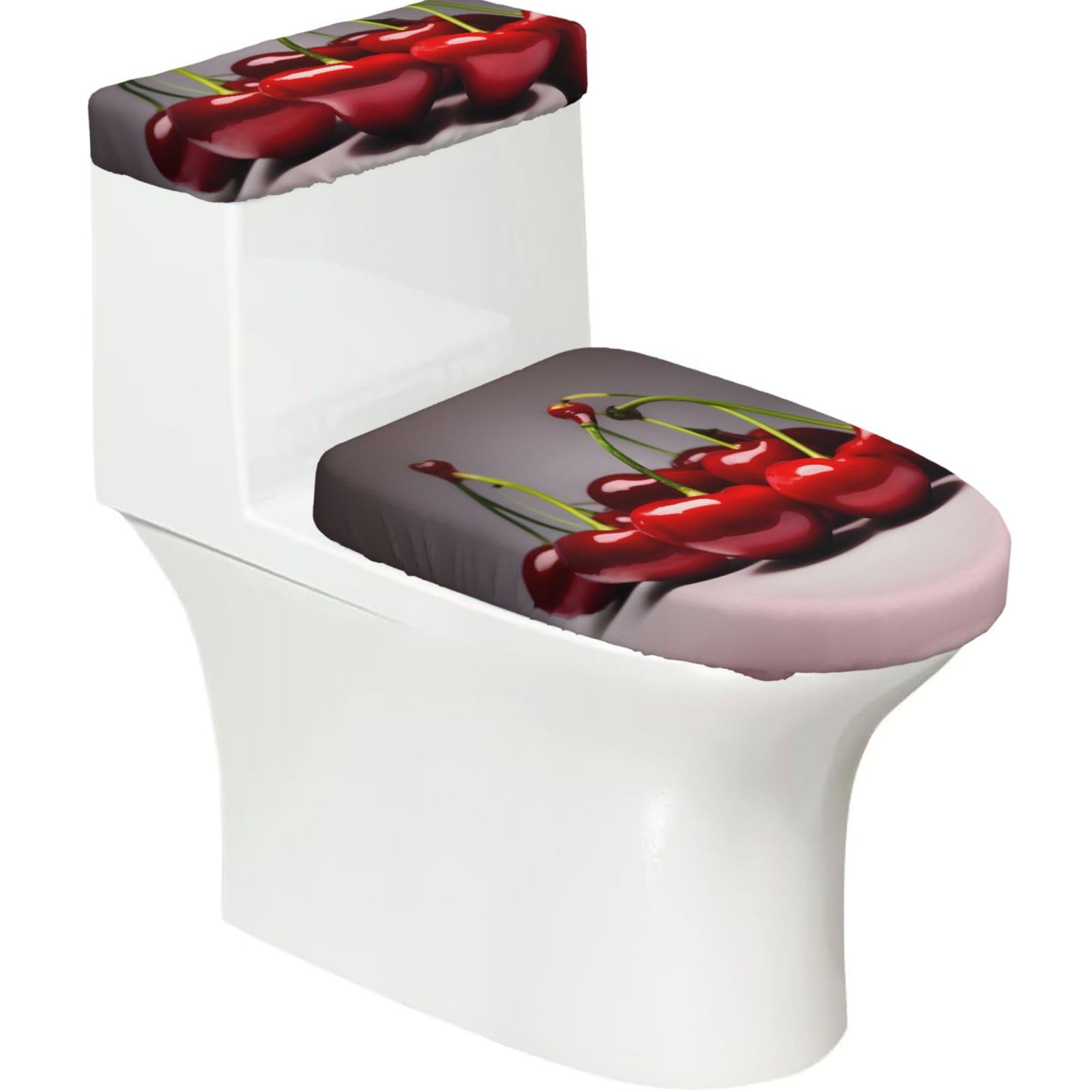 Cntdbu Black Chilean Cherries Stretchy Toilet Lid And Tank Cover Set-Soft Elastic Bathroom Decor For U Shape Oval