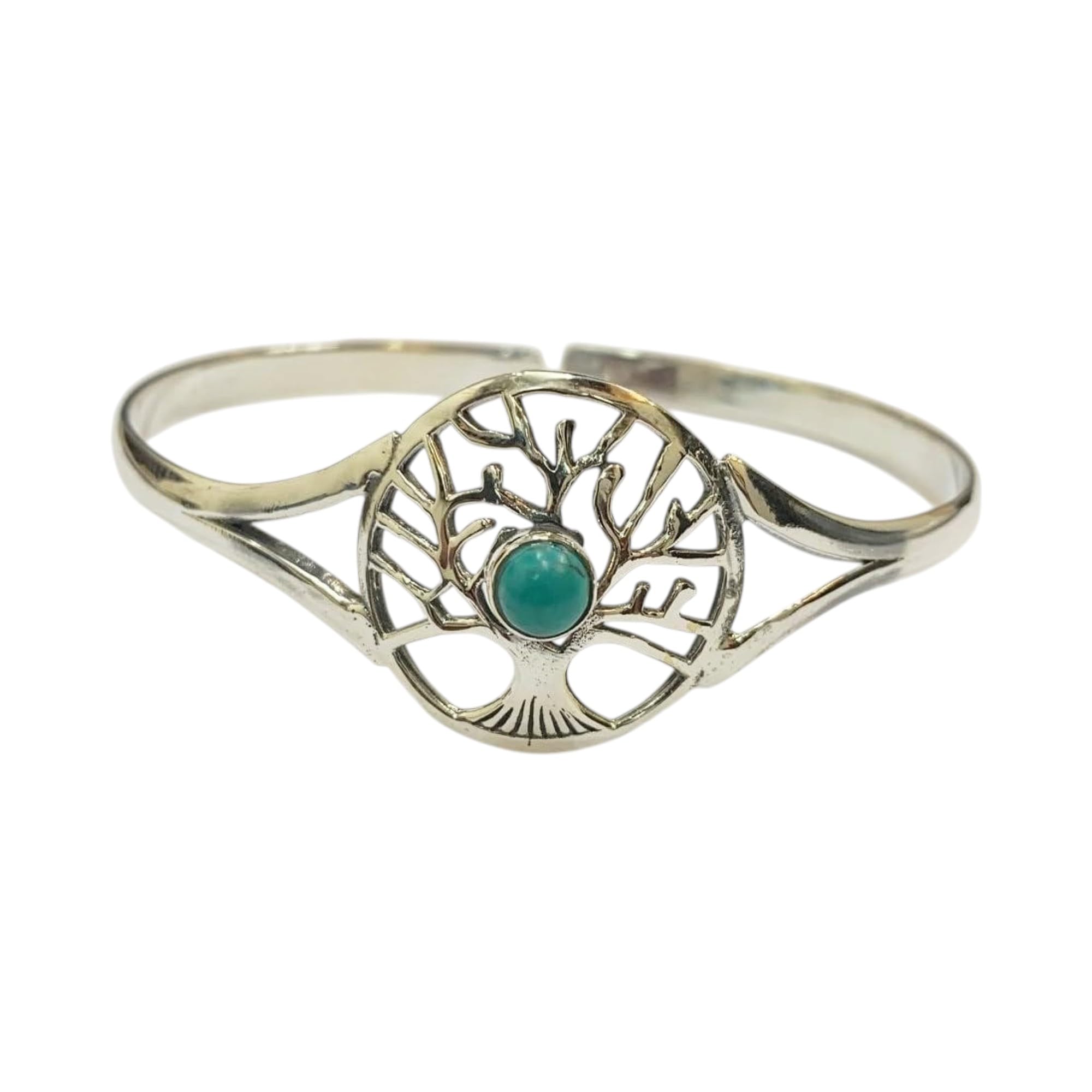 VIE Silver Plated Adjustable Tree of Life Cuff Bangle, Turquoise (Dyed Howlite)